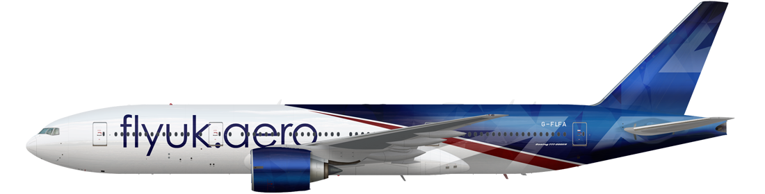 Boeing 777-200ER in Fly UK livery